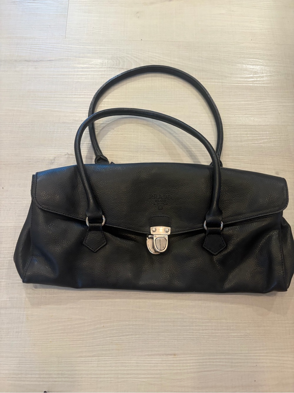 Prada vintage Black Leather Shoulder Bag with Silver Hardware